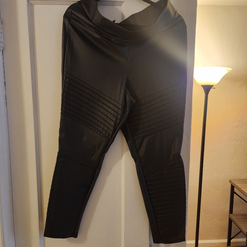 Black faux leather leggings